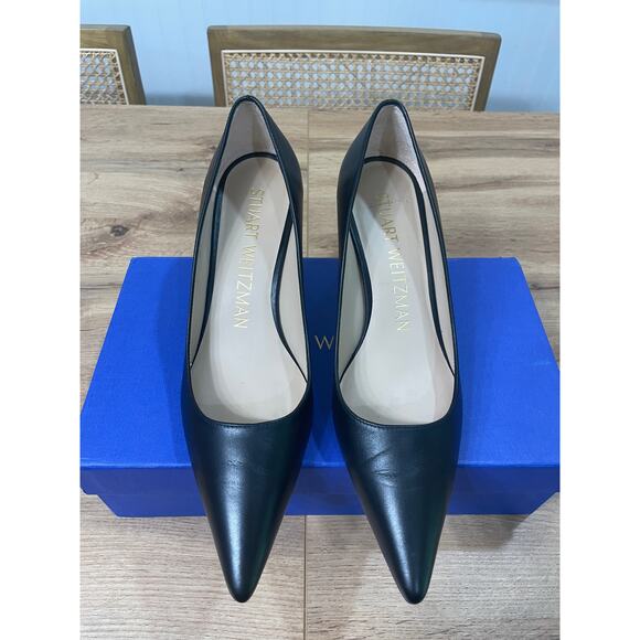 Stuart Weitzman Power 75 Pumps Black Leather Upper Size 7.5 NIB Dressy Elegant - Picture 4 of 12